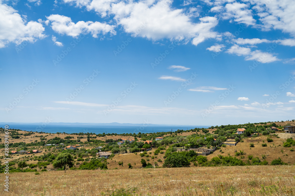 Natural landscape. Cape Emine. The Bulgarian Black Sea Coast In the background, the village of Emona.