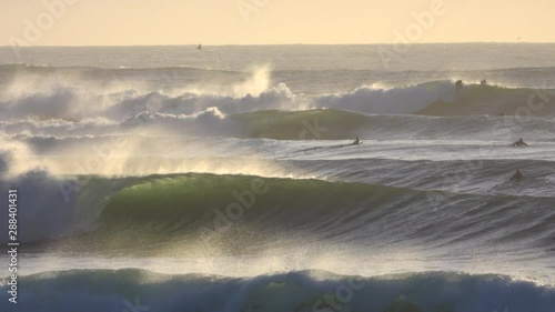 Surfing point break waves in Chile, South America photo
