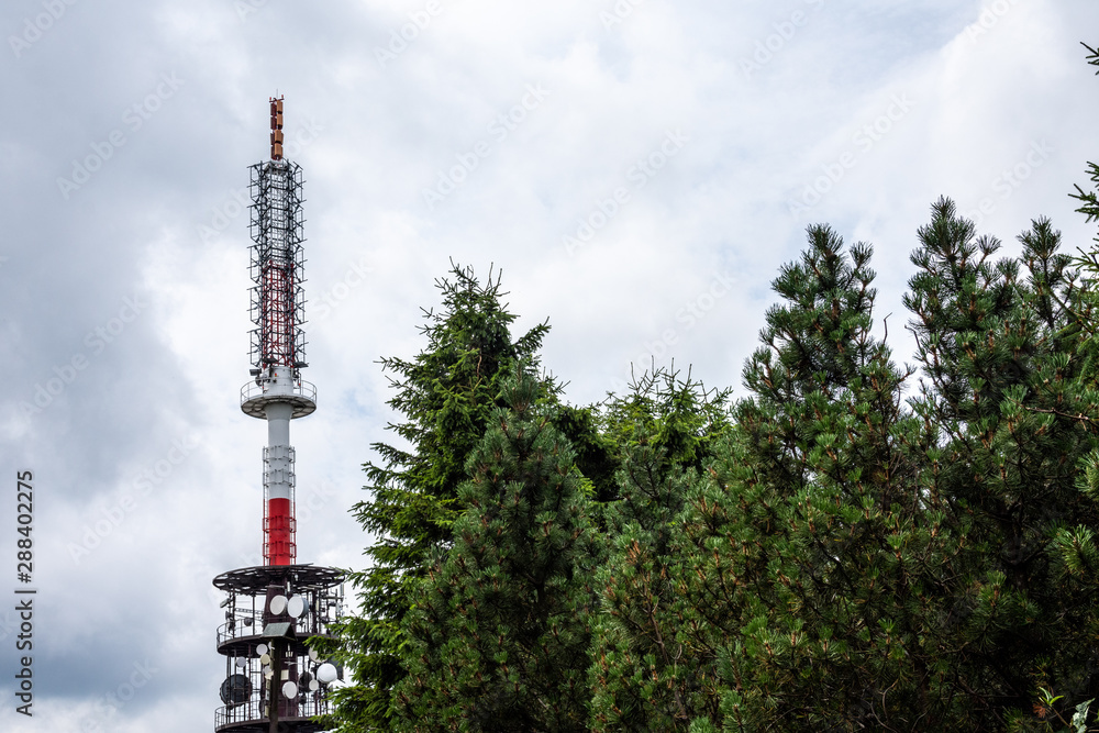 Detail of communication tower in forrest