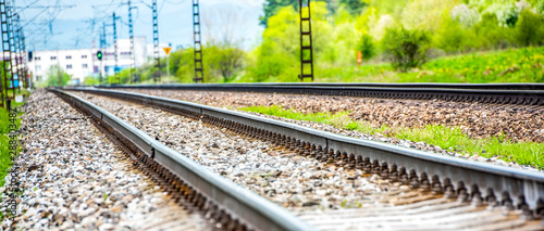 Canvas Print Railroad track rails in coutry landspace