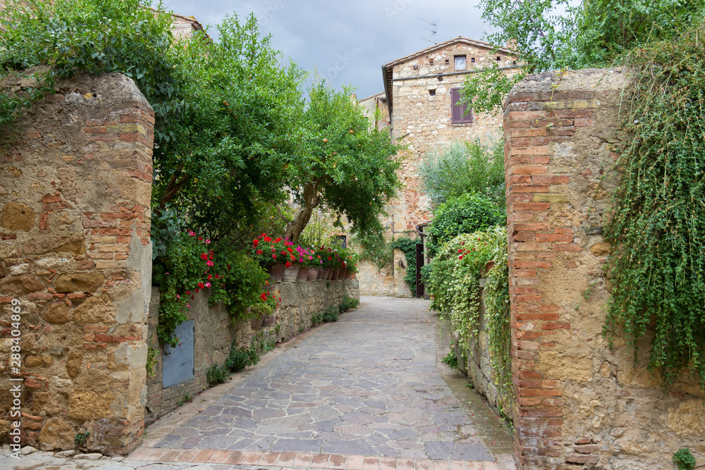Delicious naive glimpse of the small town of Pienza in Tuscany, Italy