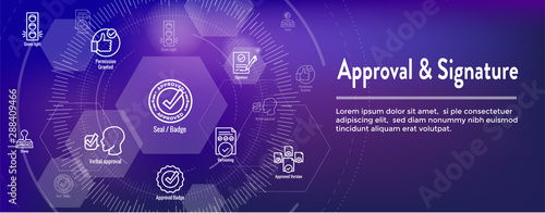Approval and Signature Icon Set and Web Header Banner