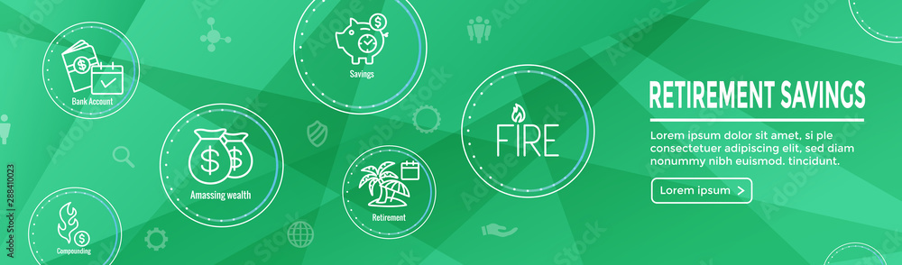 Retirement Savings Icon Set and Web Header Banner Retirement Savings Icon Set and Web Header Banner
