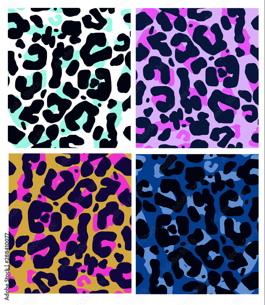 vector seamless pattern with leopard, jaguar or cheetah coat of fur texture  in bright colors. Bright colored animal backdrops with spots patterns  collection. Stock Vector | Adobe Stock