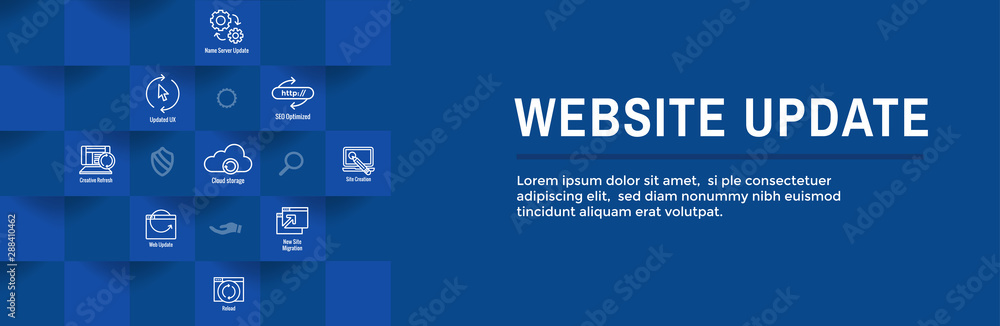 Website Update Icon Set with Web Header Banner