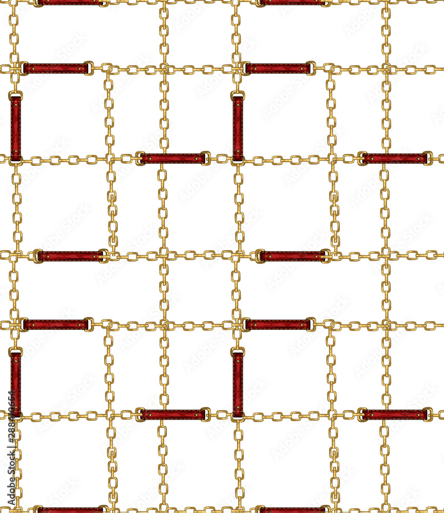 Fototapeta premium Seamless pattern with belts, chain and braid for fabric design.