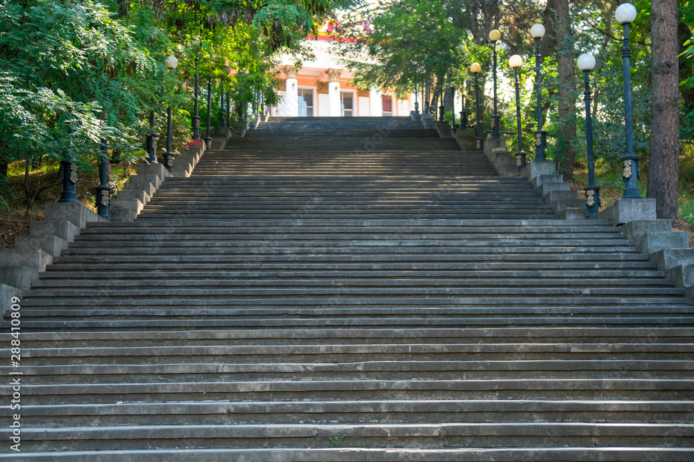 Long stairways going up to the circus in Tbilisi, the capital of Georgia.