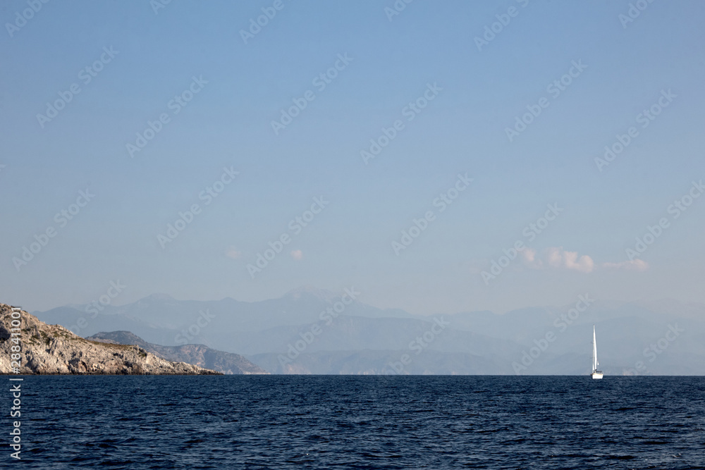 The solar coast of the Mediterranean Sea with yachts and clouds	