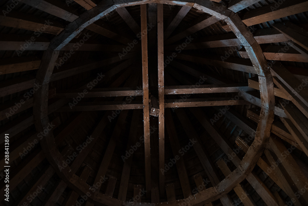 Fototapeta premium Abstract background of wooden roof with big round.