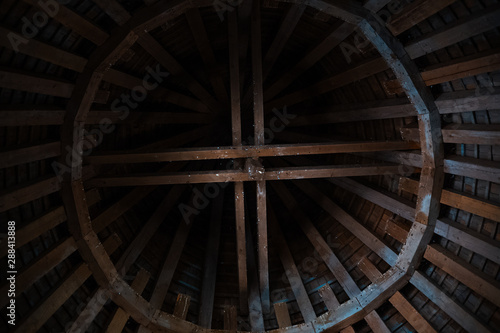 Abstract background of wooden roof with big round.