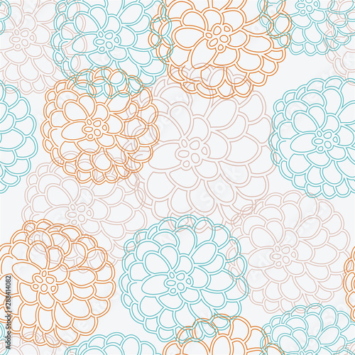 Fall floral bouquet, vector repeat pattern. Fun dahlia or mum surface pattern.