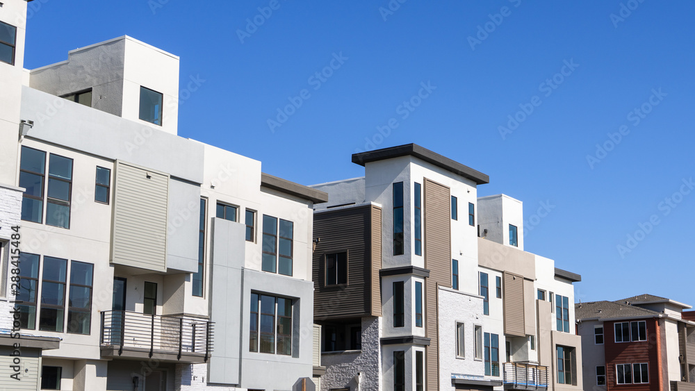 Exterior view of multifamily residential building; San Jose, San Francisco bay area, California