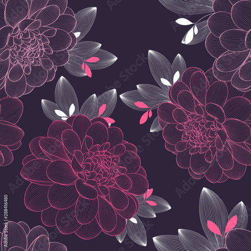 Tableau sur toile Seamless pattern with dahlia flowers