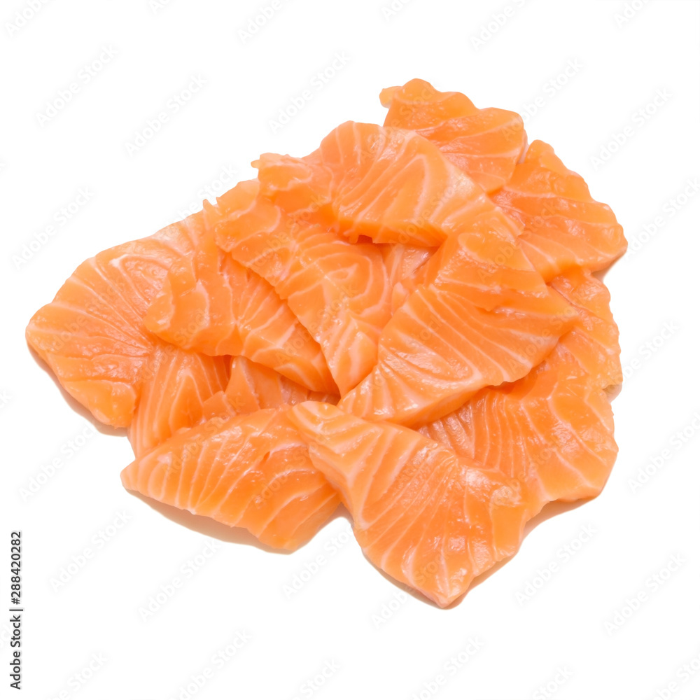 Group of Raw Sliced Salmon Isolated on White Background