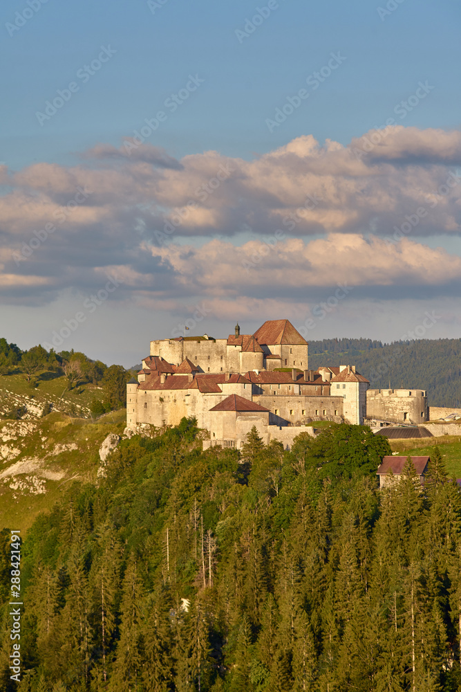 View Of Chateau de Joux, and The Surrounding Mountains