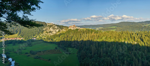 Panoramic View Of Chateau de Joux, Fort Mahler and The Surrounding Mountains Larmont And Doubs River at Sunset photo
