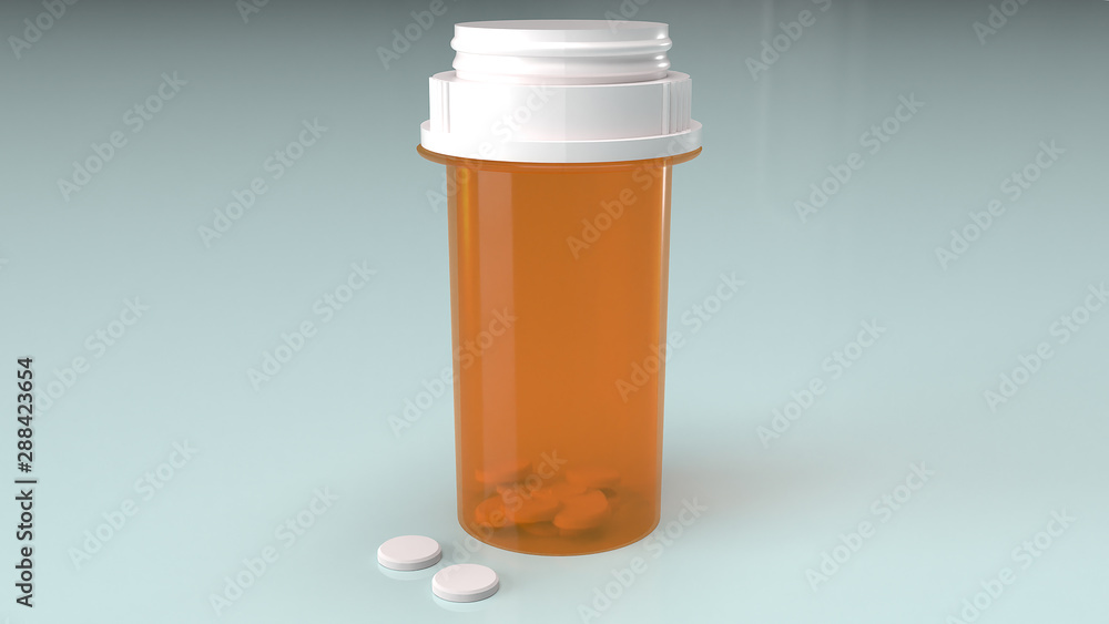 bottle of medicine on blue background for medical concept 3d rendering. bottle of medicine on blue background for medical concept 3d rendering.