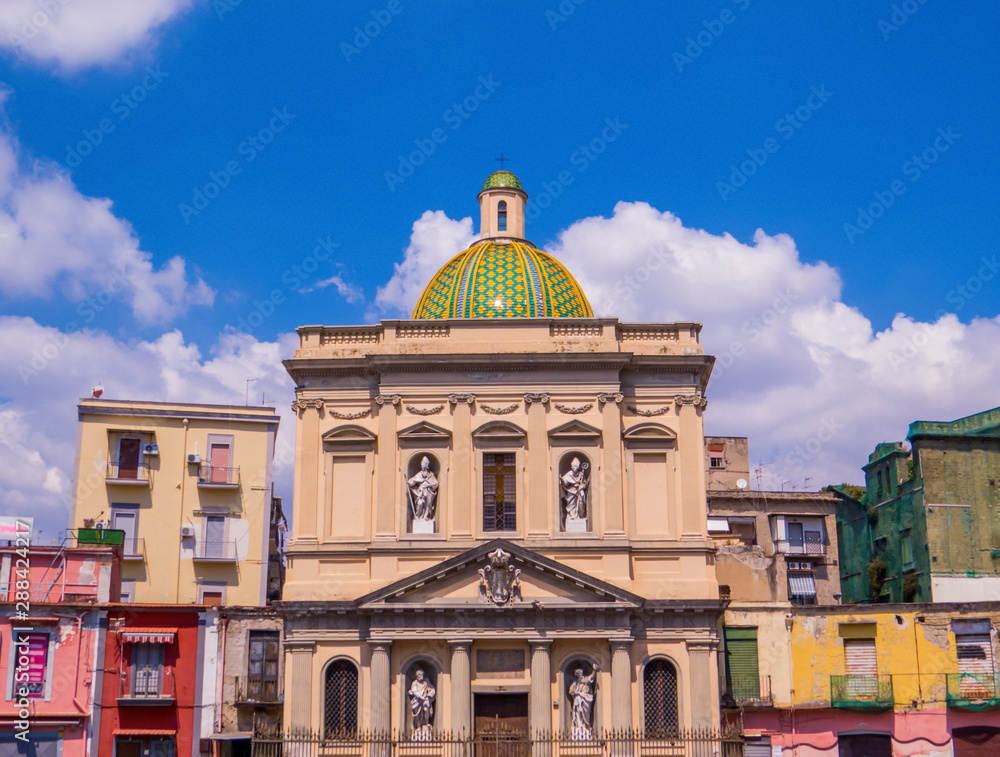 View of the Chiesa di Santa Croce e Purgatorio al Mercato (Church of The Holy Cross and Purgatory at the Market). In Naples, Italy