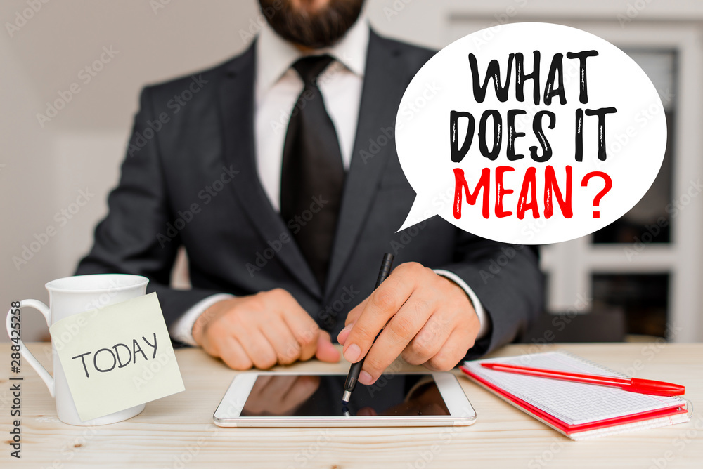 custom made wallpaper toronto digitalWriting note showing What Does It Mean question. Business concept for intended to communicate unclear statement