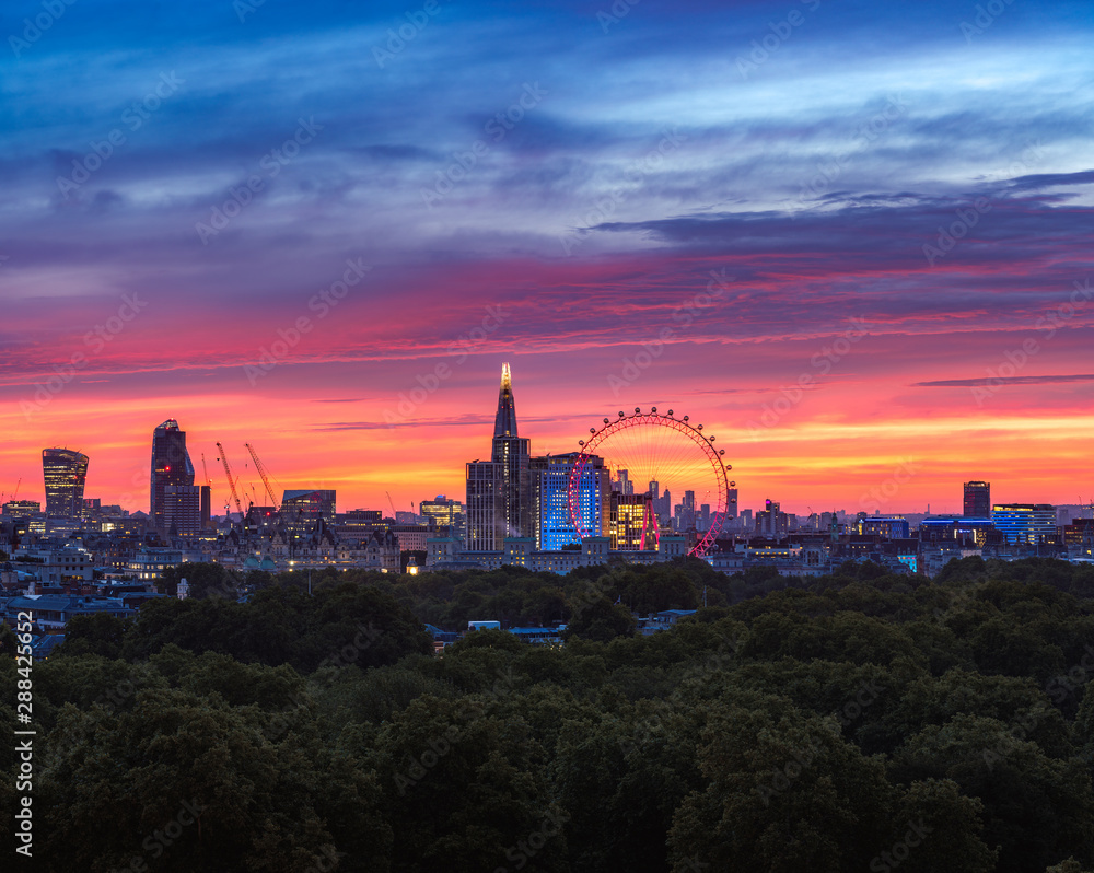 Colorful London city skyline sunrise 