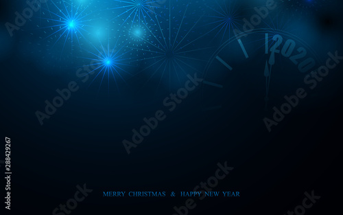 Wallpaper Mural Merry Christmas and Happy New Year postcard. Abstract colored firework with Retro style clock on blue and black background Torontodigital.ca