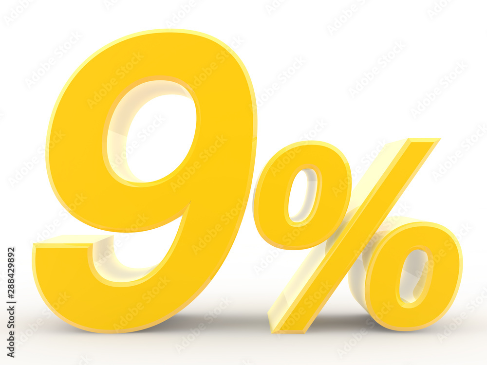 9 percent on white background illustration 3D rendering 9 percent on white background illustration 3D rendering
