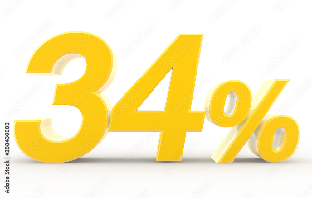 34 percent on white background illustration 3D rendering 34 percent on white background illustration 3D rendering
