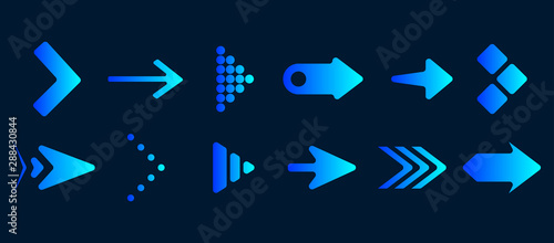 Set of vector arrows. Blue Arrows icon vector on black background