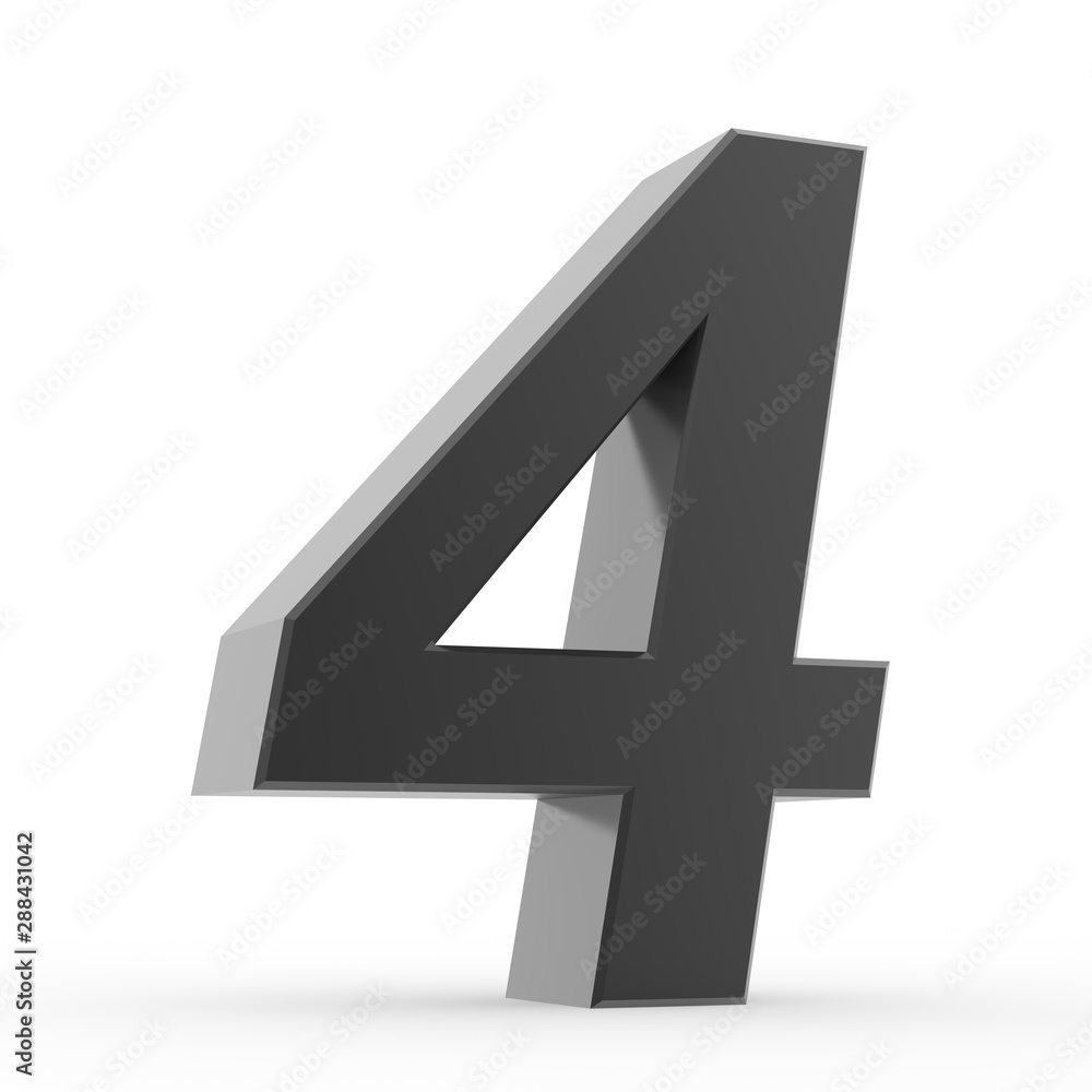 Number 4 black collection on white background illustration 3D rendering Number 4 black collection on white background illustration 3D rendering