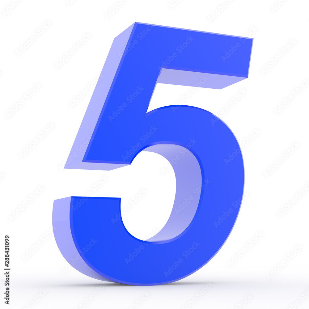 Number 5 blue collection on white background illustration 3D rendering Number 5 blue collection on white background illustration 3D rendering