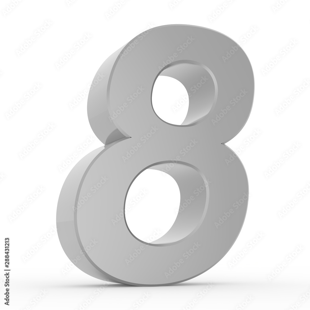 Number 8 chrome gray collection on white background illustration 3D rendering Number 8 chrome gray collection on white background illustration 3D rendering