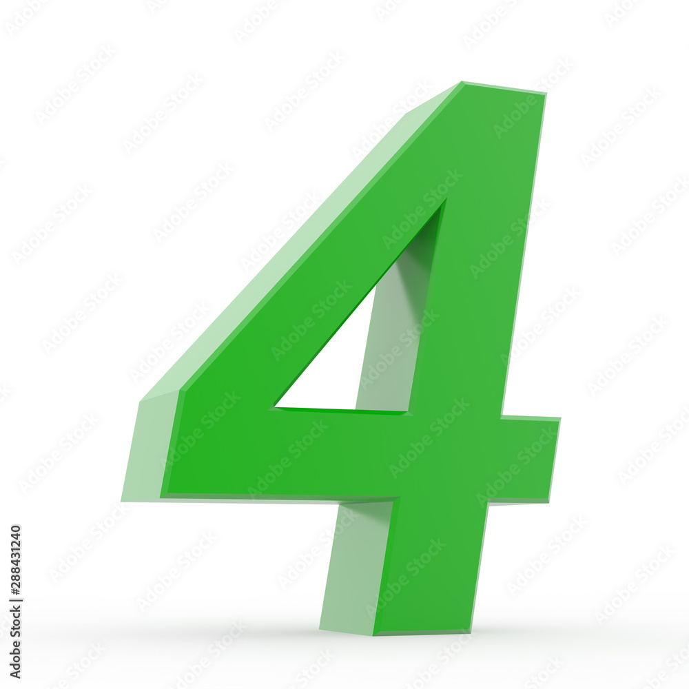 Number 4 green collection on white background illustration 3D rendering Number 4 green collection on white background illustration 3D rendering