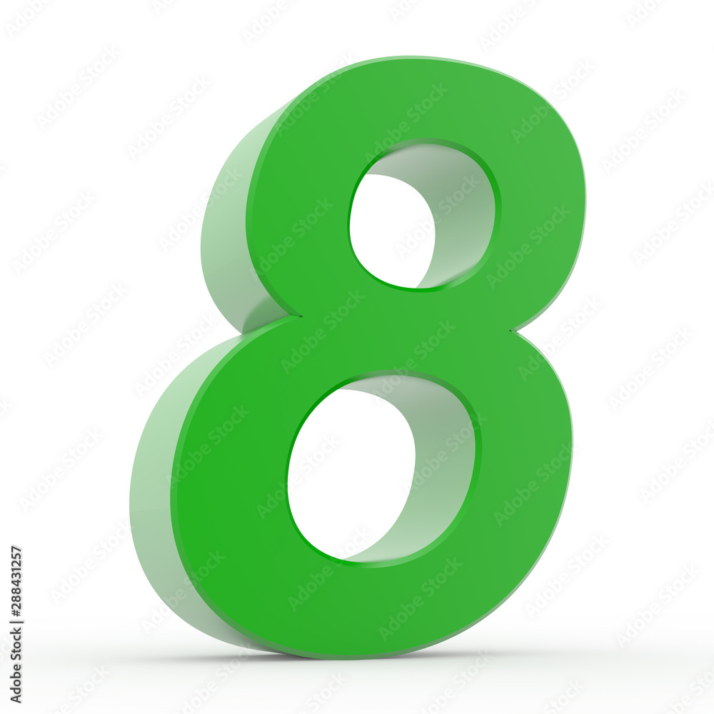 Number 8 green collection on white background illustration 3D rendering Number 8 green collection on white background illustration 3D rendering