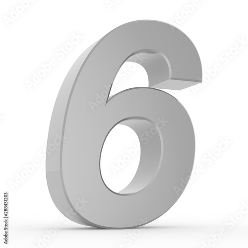 Number 6 chrome gray collection on white background illustration 3D rendering