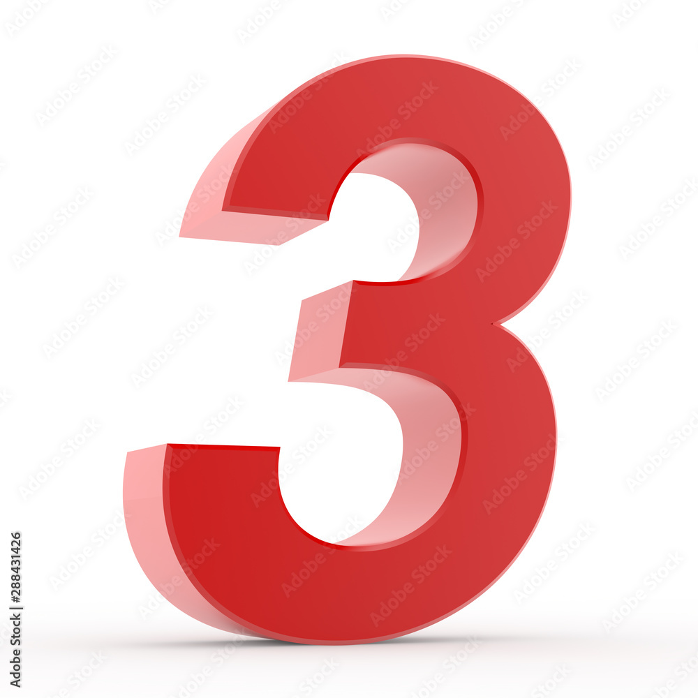 Number 3 red collection on white background illustration 3D rendering Number 3 red collection on white background illustration 3D rendering