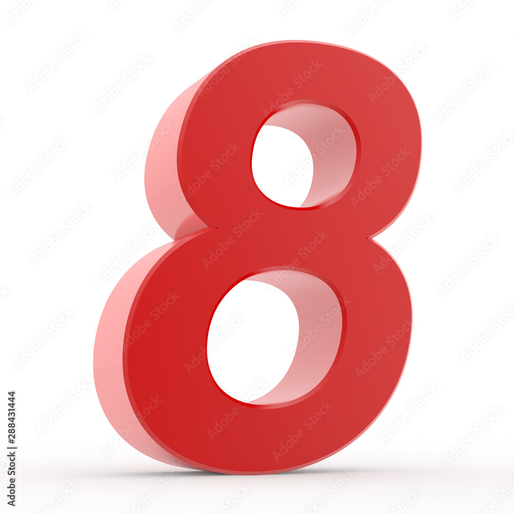 Number 8 red collection on white background illustration 3D rendering Number 8 red collection on white background illustration 3D rendering