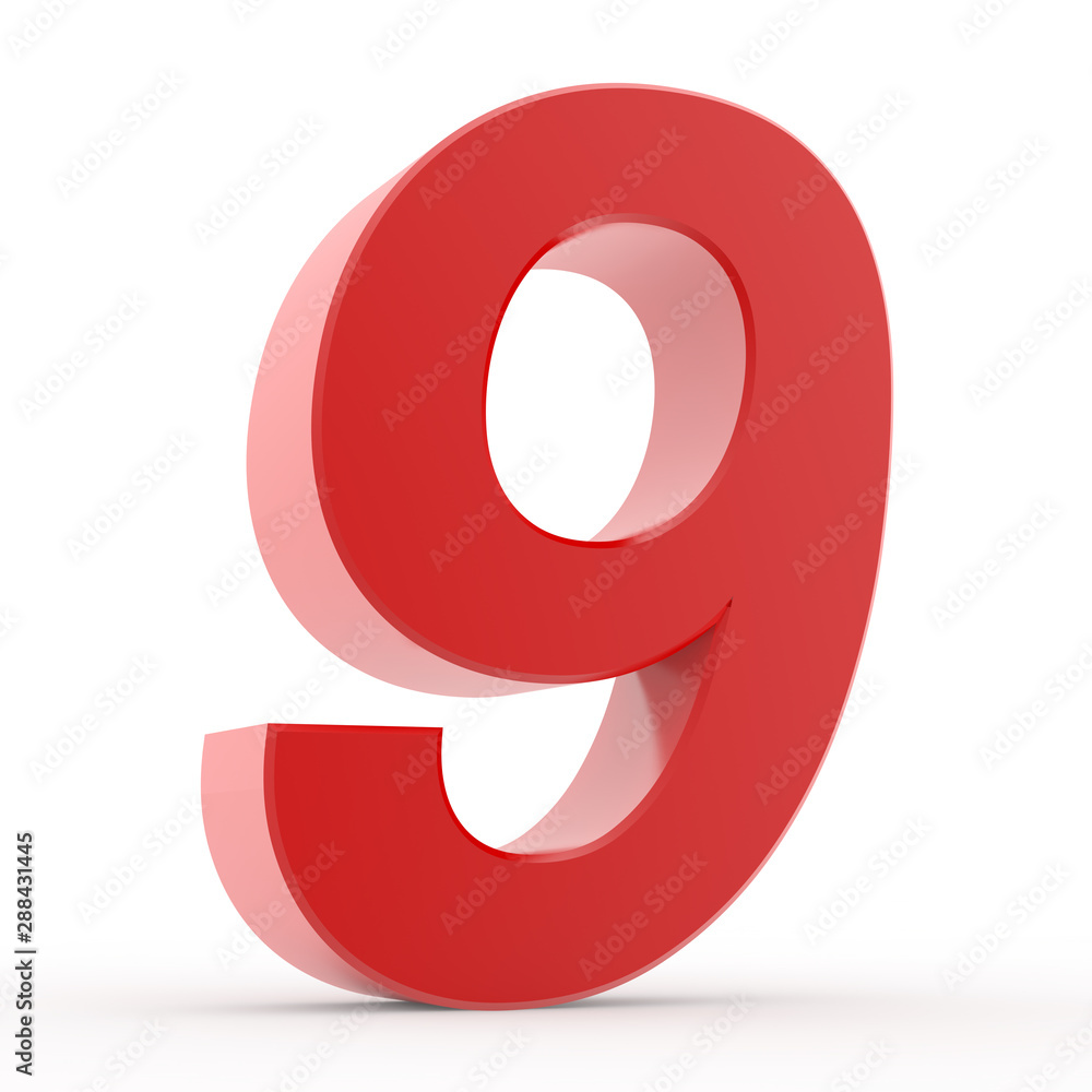 Number 9 red collection on white background illustration 3D rendering Number 9 red collection on white background illustration 3D rendering