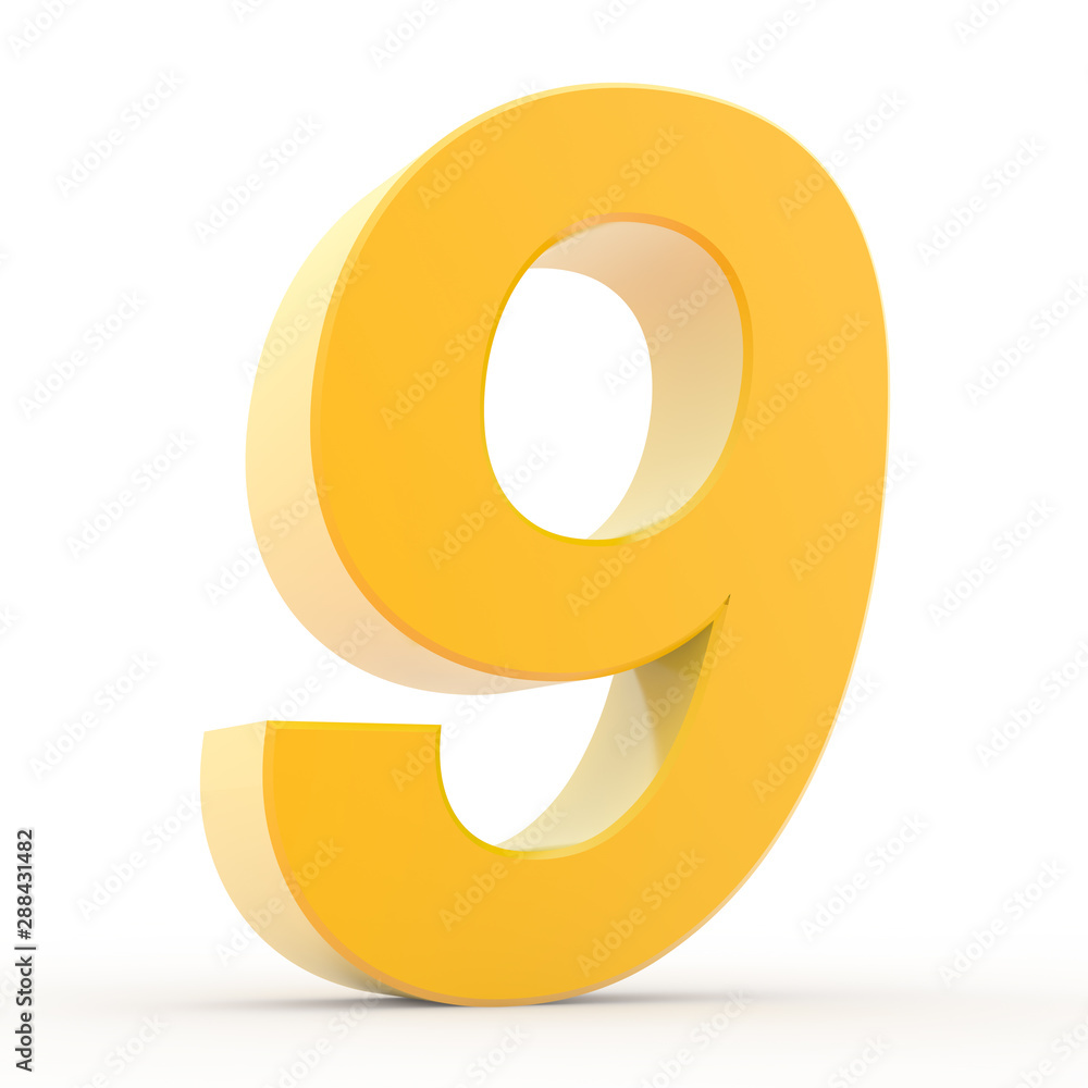 Number 9 yellow gold collection on white background illustration 3D rendering Number 9 yellow gold collection on white background illustration 3D rendering
