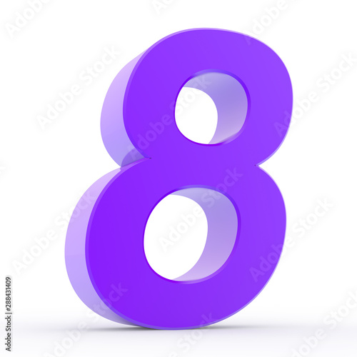 Number 8 purple collection on white background illustration 3D rendering
