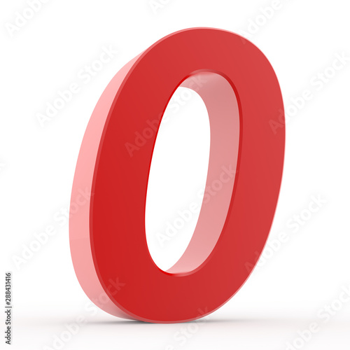 Number 0 red collection on white background illustration 3D rendering