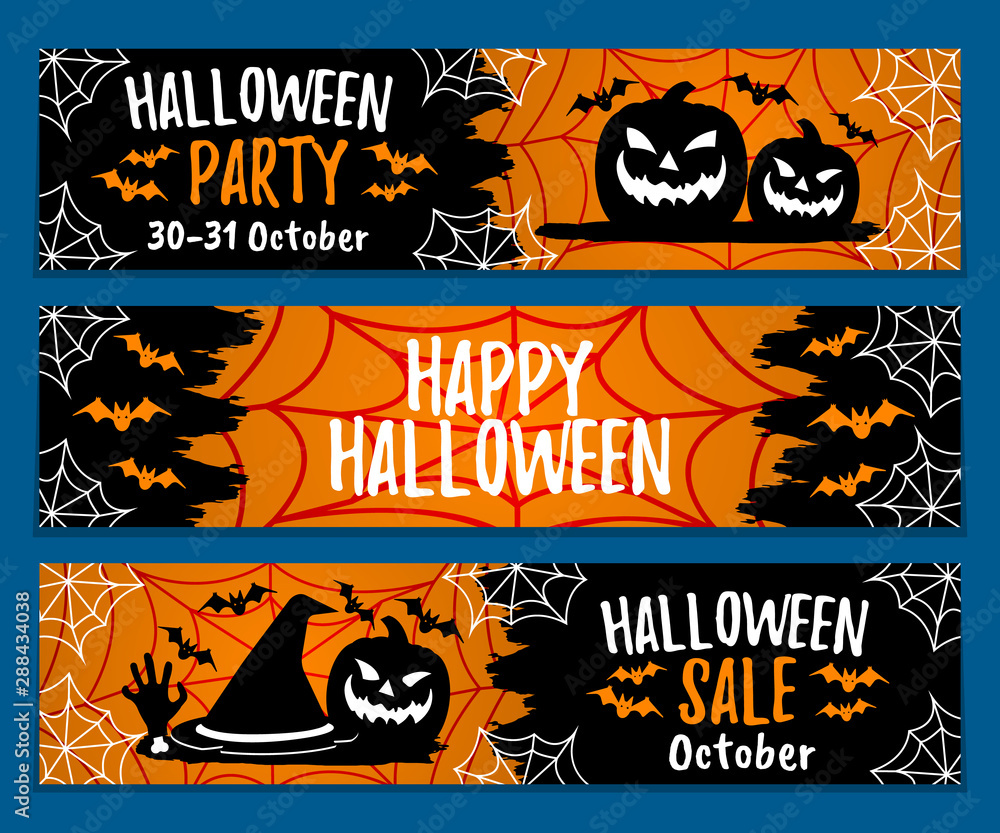 Set of Happy Halloween Party, 30-31 October. Concept Label, Banner, Art, Icon. Cartoon Vector Illustration