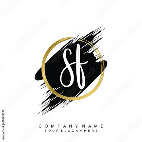 SF initials handwriting logo, with brush template and brush circle