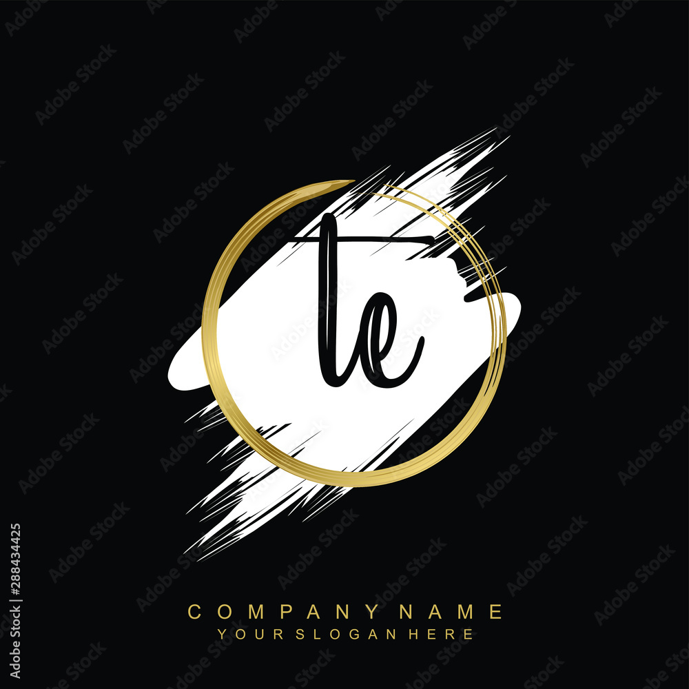 TE initials handwriting logo, with brush template and brush circle TE initials handwriting logo, with brush template and brush circle