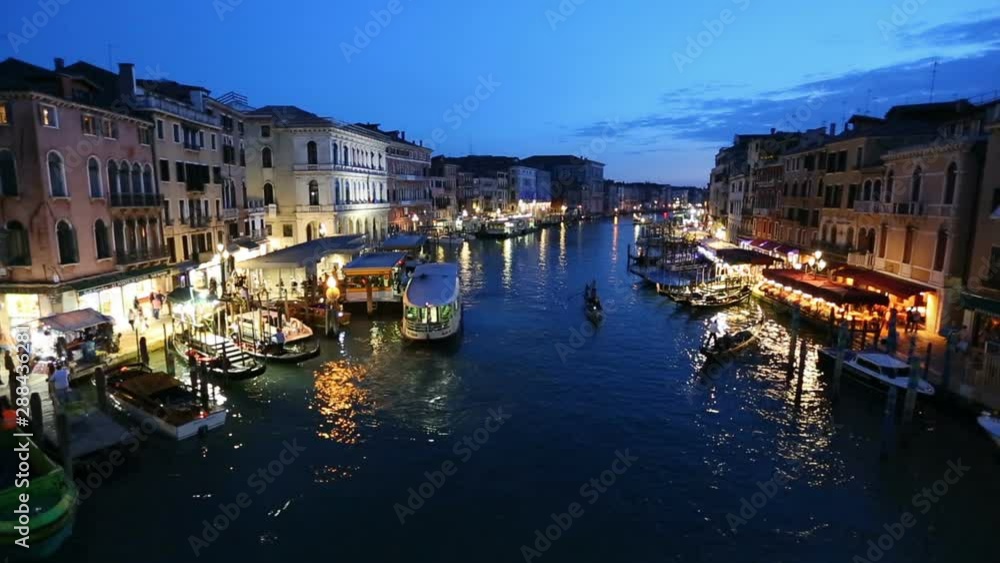 View of the Grand Canal from Rialto Bridge in Venice at night View of the Grand Canal from Rialto Bridge in Venice at night