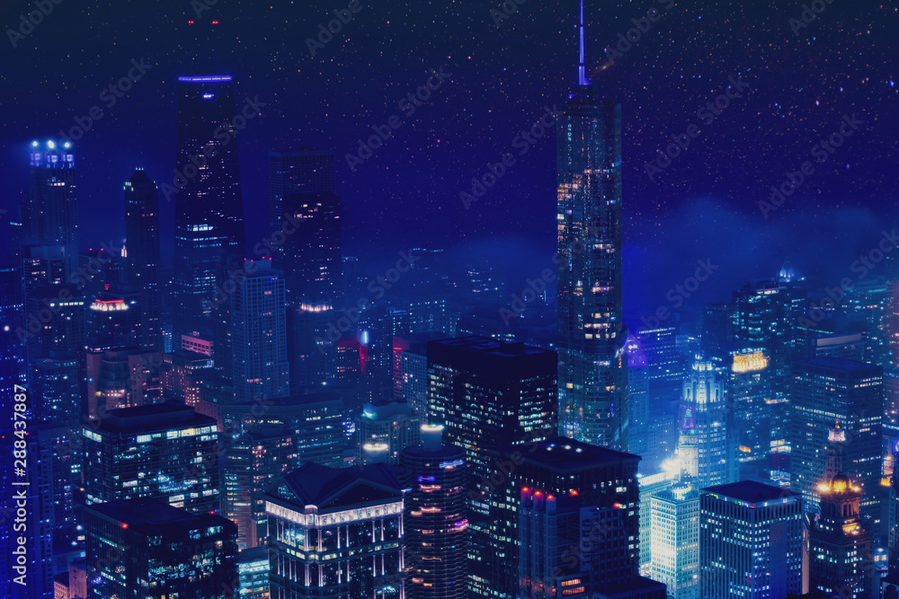 Fototapeta premium Cityscape at nightlight in Chicago,USA