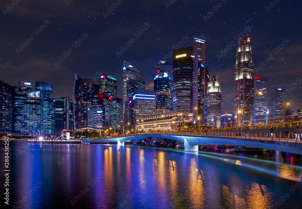 Obraz premium Singapore city skyline,City scape Building in Singapore., Singapore city skyline at Marina bay cityscape by night