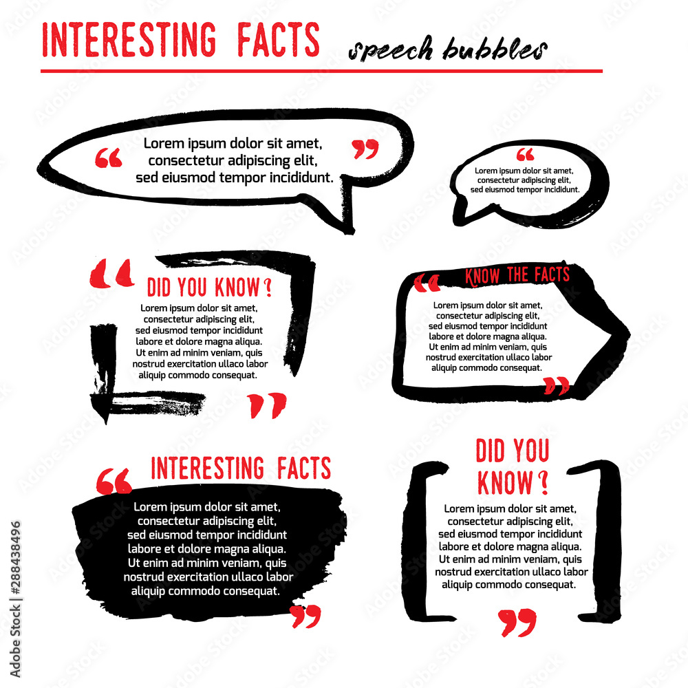 Interesting facts speech bubble icons. Fun fact idea label. Banner for business, marketing and advertising. Funny question logo sign. Vector design element with hand brush strokes isolated on white. - obrazy, fototapety, plakaty 