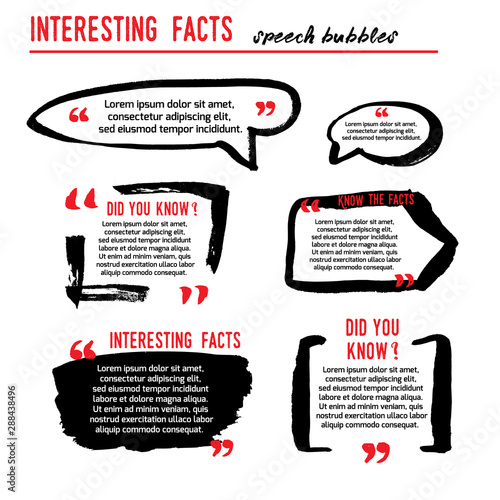 Interesting facts speech bubble icons. Fun fact idea label. Banner for business, marketing and advertising. Funny question logo sign. Vector design element with hand brush strokes isolated on white.