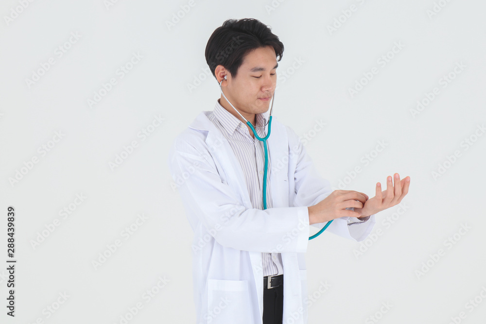 Portrait of young Asian happy and smile male medical doctor with stethoscop Portrait of young Asian happy and smile male medical doctor with stethoscop