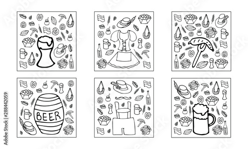 Hand drawn coloring book 'oktoberfest'. Vector illustration. EPS 10